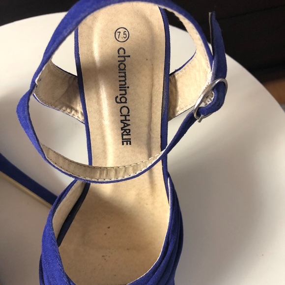 Charming Charlie Strap Blue Size 7.5 Peep Toe Heel - Picture 4 of 8